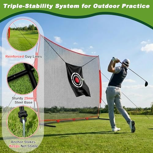 Gagalileo Golf Hitting Net with Target：Professional Heavy Duty Practice Net for Driver Swing Training Backyard Garage