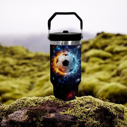 30 oz Tumbler with Handle Flip Straw Leak Proof - Soccer Cup 30oz Tumbler Travel Coffee Mug with Handle - Birthday Gifts for Women Men Soccer Lovers Fans 30 Ounce Stainless Steel Cup - color: Soccer Gifts
