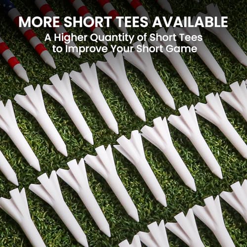 VEASAERS Golf Tees Plastic 30 USA Flag Long Tees 3 1/4 Inch and 20 More Short Tees 1 1/2 Inch Value Pack Gift Set American 5-Prong Tall Tee Unbreakable Easy to Find for Driving Range