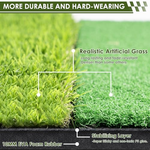 Heavy-Duty Golf Hitting Mat – Dual Turf Design Simulates Fairway & Rough for Real Course Feel, Indoor/Outdoor Practice Mat for Full Swing & Chipping Training, Easy Carry Strap - size: 2'×1.3'FT