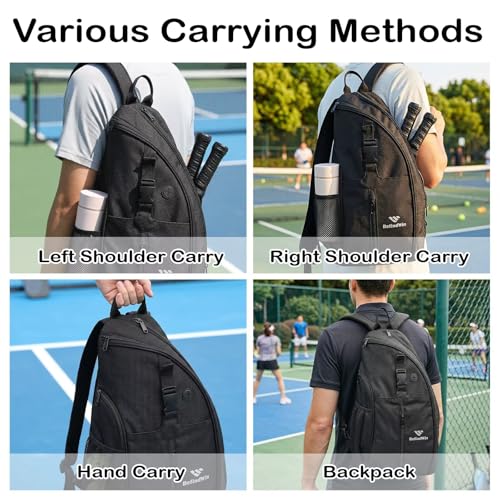 Pickleball Bag for Women Men Pickle Ball Backpack,Adjustable Sling Bag/Backpack for Tennis & Pickleball - color: Black