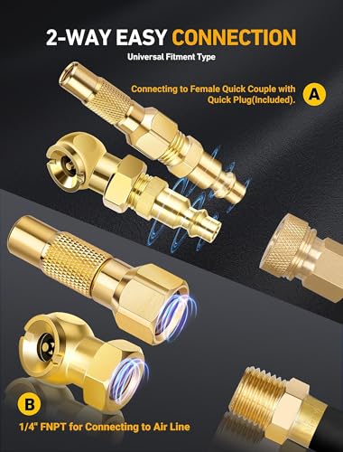 LUMITECO 2-Pack Heavy Duty Air Chuck Set,Screw On Tire Inflator Nozzle & Closed Ball Tire Chuck with 1/4" NPT Standard Quick Plug, Tire Air Chuck w/Presta Valve & Air Pump Ball Needle Set