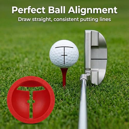 Golf Ball Line Marker: 3 Pack Golf Alignment Tool with Marking Pen Set to Improve Putting Precision & Target Consistency Red Putting Aid Ball Liner Stencils for Practice and Ball Identification