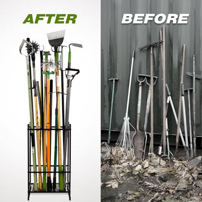 Garden Tool Organizer, Yard Tool Tower Rack for Garage Organization and Storage, Up to 35 Long-Handled Tools/Rakes/Brooms, Heavy Duty Steel Garden Tool Stand for Shed, Outdoor, Black - style: Rack