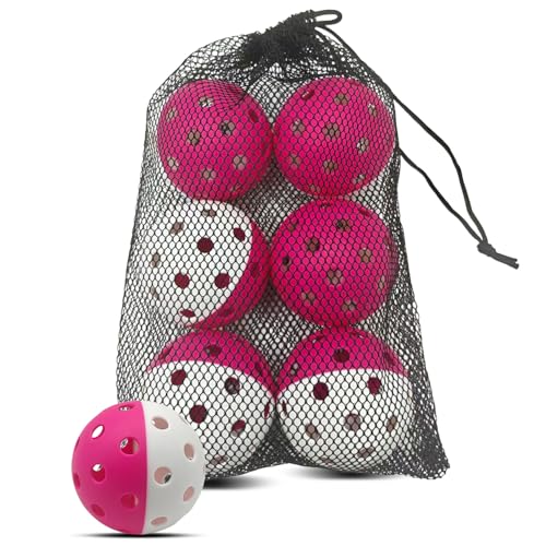 6 Pack Pickle Ball with 40 Holes, Pickleballs High Durability, Outdoor Pickleball Balls with Mesh Bag, Dual Color Pickle Balls with Superb Visibility, Stable Bounce - color: White+Pink, size: 6 - Pack