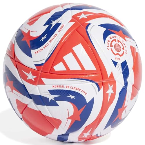 adidas FIFA Club World Cup Club Ball - Inspired Design, Durable Construction, Official Tournament Logo - color: White/Lucid Red/Power Blue/Silver/League, size: 4