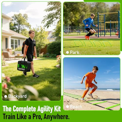 Agility Ladder,Soccer Training Equipment Set,20ft Speed Ladder,4 Agility Hurdles,Football Basketball Training Equipment,Football Accessories for Kids Youth Adults | Footwork, Speed & Agility Training - color: Green