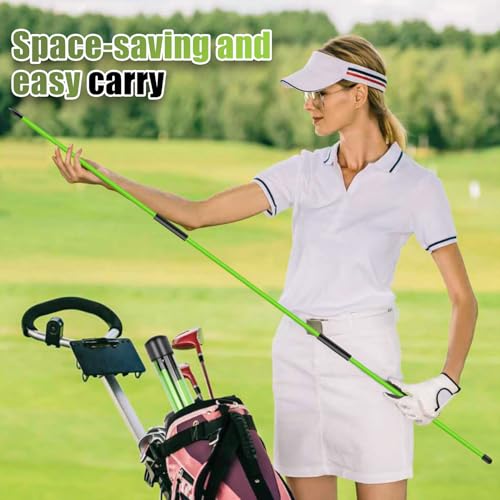 Golf Alignment Sticks 2 Pack, 48″Collapsible Practice Rods for Aiming/Putting, Golf Training Aid for Swing Trainer with Clear Tube Case, Foldable Training Rods with 10 Golf Tees - color: Green