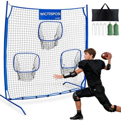 Football Throwing Net, Upgrade Heavy Duty Metal Frame Quarterback Training Equipment Throwing Machine with 1-4 Targets, Easy Setup Football Target Practice with CarryBag, Allweather Indoor Outdoor Use - size: 6 FT × 6 FT