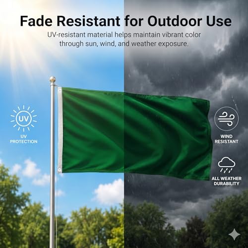 DMSE Solid Green Flag, 3x5 Flag, UV Resistant, Fade Resistant Material with Metal Grommets (3ft x 5ft), (Nylon), (Green) - color: Green, size: Nylon (3 x 5 ft)