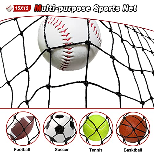 Baseball Softball Backstop Nets,Sports Net,Sports Netting Barrier,Sports Netting for Backyard,Twisted Knotted PE Net - style: 15X15FT