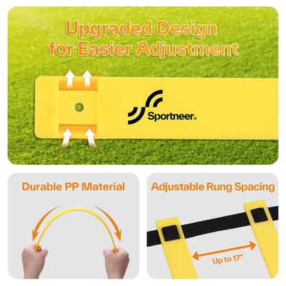 Sportneer Agility Ladder Speed Training Set 12 Rungs 20ft Detachable Exercise Ladders in 2pcs (6 rungs Each) with Ground Stakes for Soccer Football Footwork Training Ladder with Carry Bag - color: Yellow
