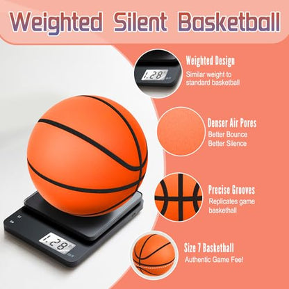 Silent Basketball Size 7/29.5", Indoor Basketball for Quiet Dribbling and Indoor Training, Foam Airless Ball with Real Groove and Bounce
