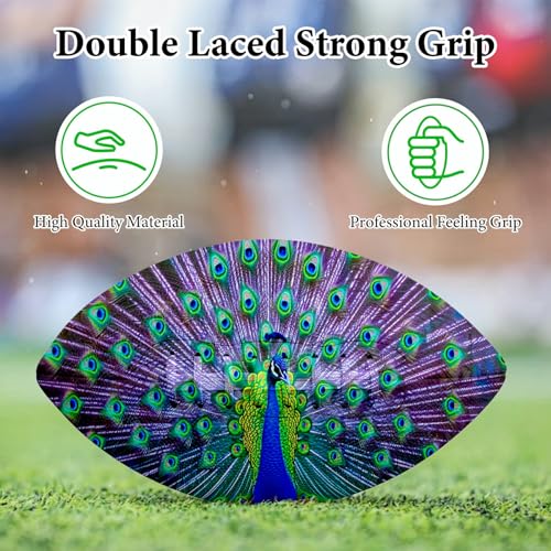 American Football, Official Size 11.9 x 7.3 Inch, Premium Composite Leather High-Grip Ball with Pro-Style Lacing, Unique Prints for Training, Games & Gifts - color: Peacocks