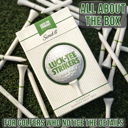 Luck-Tee Strikers Flip-Top Golf Tee Holder | Vintage-Style Pocket Case with 18 Bamboo Tees | Unique Golf Gift for Men, Cool Golf Accessories
