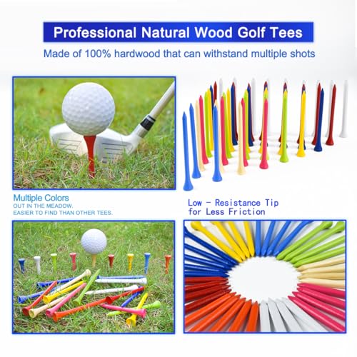 Golf Tees Professional Durable Natrual Wooden Golf Tees 3-1/4"&1-1/2" -Pack of 120 Bulk, Multiple Colors Mix of Colours,Biodegradable Wood Golf Tees (3-1/4" -120 Pack)