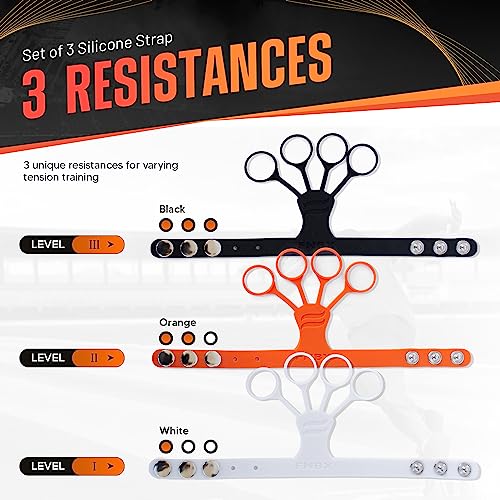 FNBX FlickGlove Basketball Shooting Aid, Training Equipment for Improving Shot and Form, Set of 3 Silicone Strap Resistances, White, Black and Orange