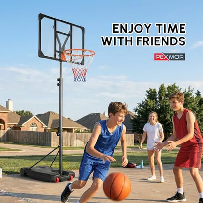 PEXMOR 5.05-8.53FT Portable Basketball Hoop, Adjustable to Any Height Easily, 33" Backboard for Kids & Youth, with Fillable Base & Wheels, Basketball Goal for Outdoor, Indoor, Backyard, Driveway