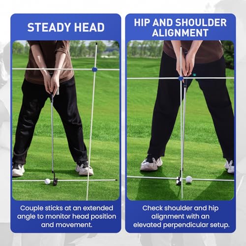 FINGER TEN Golf Alignment Sticks Rods Swing Trainer Tools 43 Inch 2 Or 3 Pack, Fits in Golf Bag Tour Stickers Practice Training Aid - color: Blue Connector Without Sticks