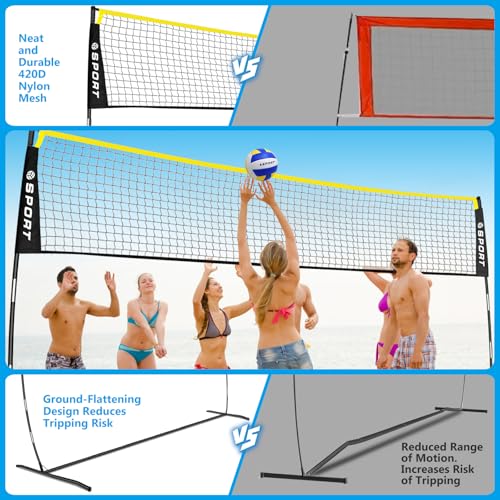 12FT Portable Volleyball Training Net Equipment Set with 2 Volleyball,Pump and Carry Bag.Outdoor/Indoor Freestanding Volleyball Practice Net 3 Adjustable Height for Driveway