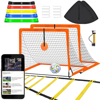 Soccer Goal for Backyard, 4'x3' Pop Up Football Goal, Target Practice for Young, Optional Soccer Equipment with Portable Goal, Soccer Training Mat/Cones/Resistance Bands/Agility Ladder