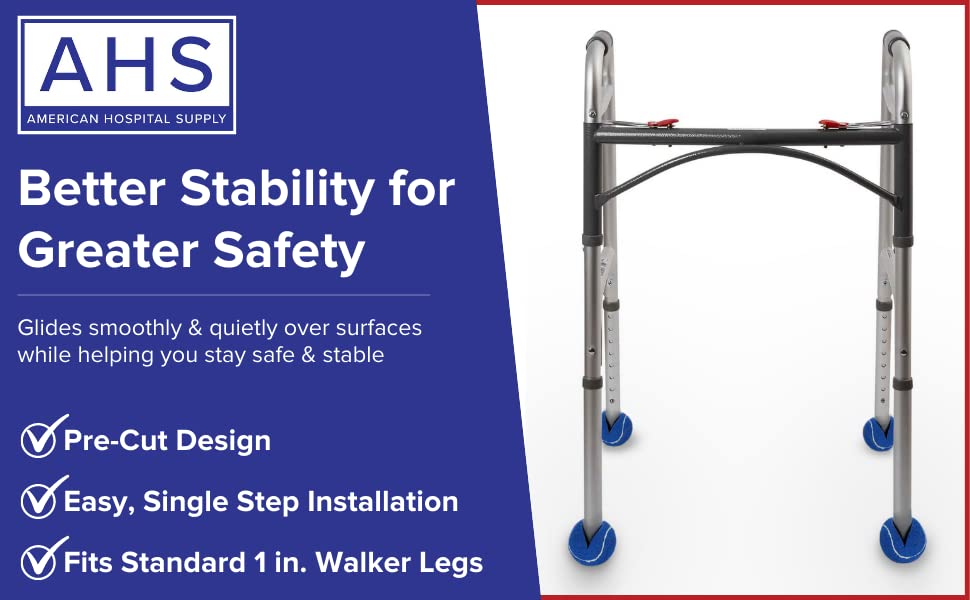 AHS American Hospital Tennis Balls for Walker Legs Tennis Balls for Walkers for Seniors | Complete Support & Surface Protection | Pack of 4 Precut (Blue)