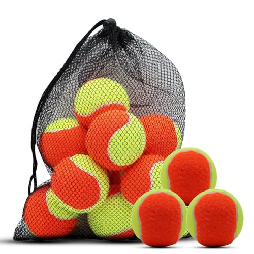 SHYUJAJIE 20 Pack 25%/50%/75% Low Compression Stage Tennis Ball for Beginners Youth Kids Training Practicing Ball with Mesh Bag for Easy Transport - color: Orange