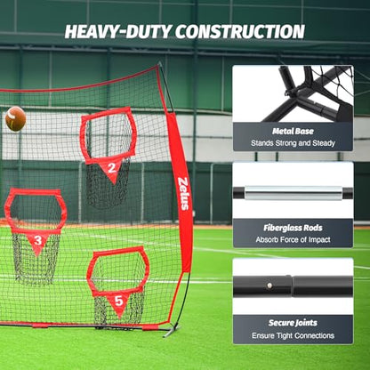 ZELUS Football Throwing Net, Quarterback Training Equipment with 5 Target Pockets, Football Practice Throwing Passing Accuracy Trainer with Carry Bag Ground Stakes for Kids Adults - color: Red, size: 6×6