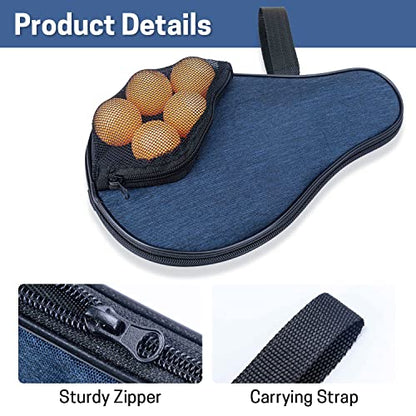 VISEMAN Table Tennis Racket Cover, Ping Pong Paddle Case, Portable Waterproof Table Tennis Bat Bag to Hold 2 Paddles 5 Balls - color: Blue