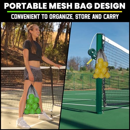 Outdoor Pickleball Balls - 40 Holes With Mesh Bag & 2 Ball Retrievers, USAPA High Bounce & Durable for All Style Paddle & Court - color: Green