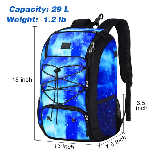 MATEIN Baseball Backpack, Softball Bat Bag with Shoes Compartment for Youth, Boys and Adult, Lightweight Baseball Bag with Fence Hook Hold TBall Bat, Batting Mitten, Helmet, Caps, Teeball Gear - color: Galaxy Blue, size: 29L