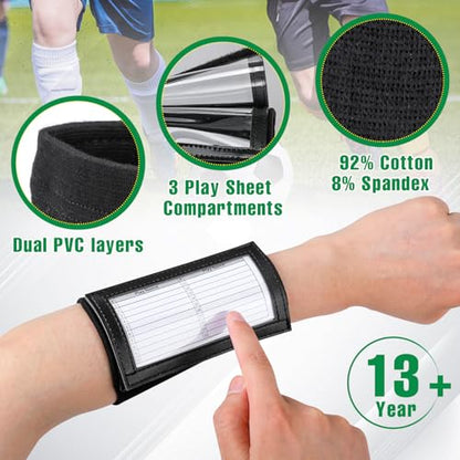 Football Play Wristbands, Sports Football Arm Bands, Cotton Wristbands for Play Signs, Baseball Wrist Bands with 3 PVC Compartments for Teenagers
