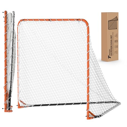 Portable Lacrosse Goal Net Folding Lacrosse Nets for Backyard for 6’x6’x7’ Goals, Official Size Heavy Duty 4mm UV Treated Black & White Lacrosse Training Net, Backyard & Team Practice