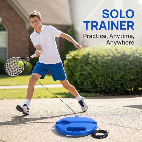 Tennis Ball Training Baseboard – Improve Your Skills & Perfect Your Swing, Solo Tennis Trainer Rebound Ball with 3 Balls, Tennis Practice Rebounder with Base for Beginner Adult Home - color: Blue
