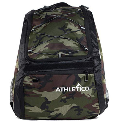 Athletico Baseball Bat Bag - Backpack for Baseball, T-Ball & Softball Equipment & Gear for Youth and Adults | Holds Bat, Helmet, Glove, & Shoes |Shoe Compartment & Fence Hook - color: Green Camo