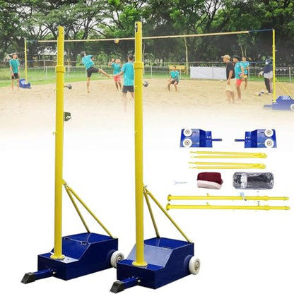 Volleyball/Badminton Poles for Backyard, Heavy Duty Volleyball Stand with Net for Indoor Or Outdoor Use, Adjustable 4 Heights of 5ft-6.8ft, for School Indoor Gymnasium, Beach