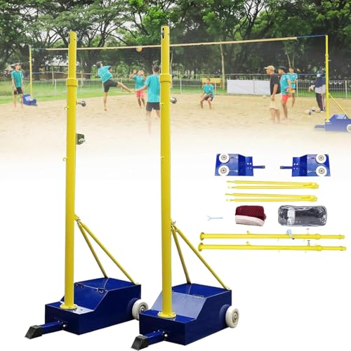 Volleyball/Badminton Poles for Backyard, Heavy Duty Volleyball Stand with Net for Indoor Or Outdoor Use, Adjustable 4 Heights of 5ft-6.8ft, for School Indoor Gymnasium, Beach