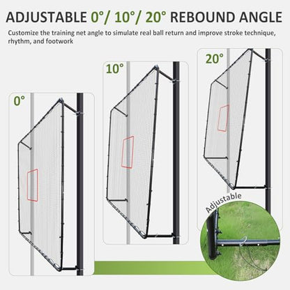 Fence-Mount Tennis Rebounder Net 12x8FT – Space-Saving Tennis Practice Wall with Adjustable Rebound Angle – Solo Training Net Fits Most Fence Poles, Heavy-Duty Frame for Outdoor Practice