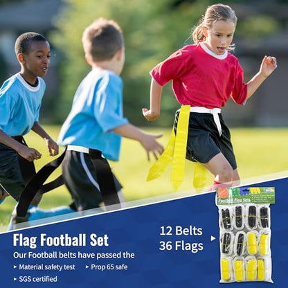 12 Player Adjustable Flag Football Youth/Adult Set, 3 Flags per Belt, Side Release Buckle, 36 Flags, 6 v 6 Set