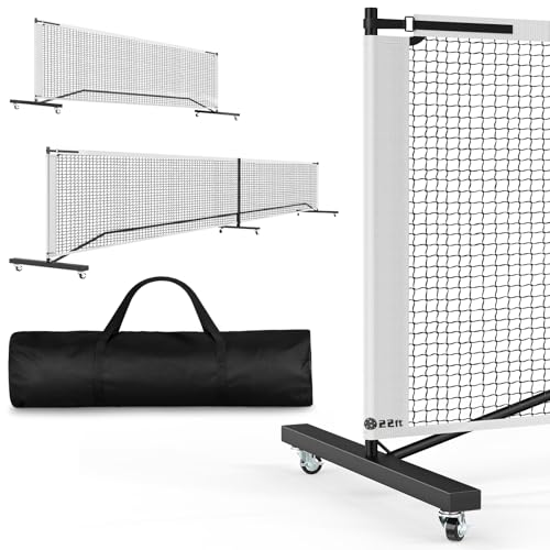 Portable Pickleball Net with Wheels, 22 FT & Half Court 11 FT Pickle Ball Net System with Carrying Bag for Driveway Backyard,Black