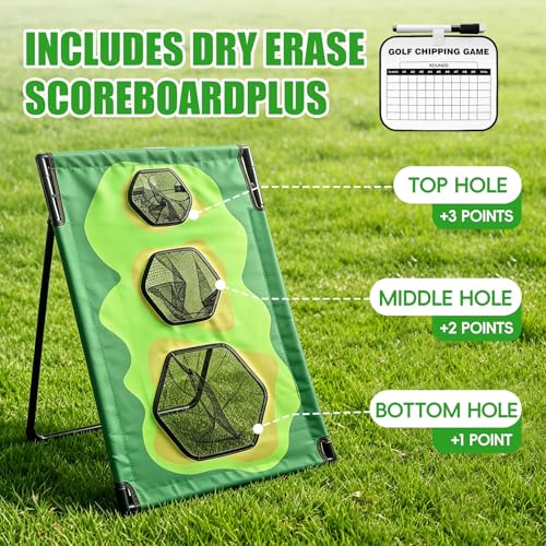 Golf Chipping Game Set with 2 Clubs & 1 Scoreboard - 2 Target Nets, 2 Turf Mats, 16 Foam Balls, Score Pen & Bag - Indoor/Outdoor Golf Training for Adults/Family