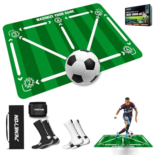 Soccer Training Equipment,Soccer Training Mat Improve Strength,Agility and Coordination,Anti-Slip Silent Absorption Soccer Footwork Training Mat,Soccer Trainer for Indoor/Outdoor Drills - style: Professional Set 47*31 IN - C