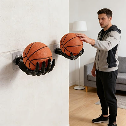 Ball Holder Wall Mount, No-Drill Storage Rack for Basketball, Soccer, Volleyball, Sports Ball Display Organizer, 1 Pack (Black)