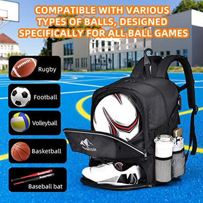 HAMISH Soccer Bag Soccer Backpack Bags for Basketball Volleyball Baseball Football with Ball Compartment and Separate Cleat