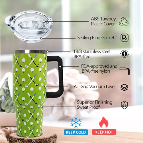 Ceovfoi 40 oz Golf Coffee Mug Cup Vacuum Insulated Travel Tumbler with Handle Lid and Straw,Golf Coach Gifts,Accessories Stuff - color: Golf