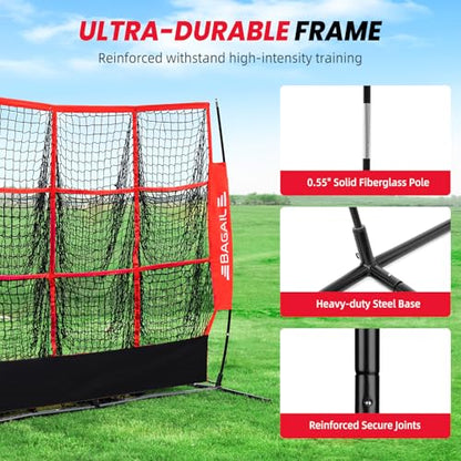 BAGAIL Football Throwing Net - 5 or 9 Target Pockets, Easy Setup, Heavy-Duty - Portable QB Accuracy Trainer, Fun Target Practice Net for Football with Carry Bag - color: Red, style: 5'x5' - 9 Pockets
