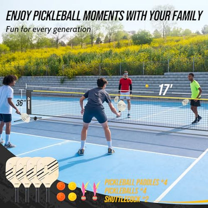 Volleyball Badminton Pickleball 3-in-1 Combo Net Set, 5.1-7.4ft Adjustable Height Sports Nets for Backyards, Portable 17ft Outdoor Net with Carry Bag, Rackets and Balls