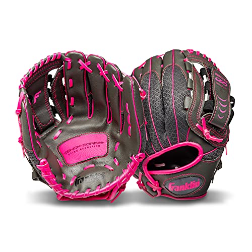 Franklin Sports Youth Teeball Gloves - Shok Sorb Kids Baseball + Teeball Mitt - Boys + Girls Fielder Gloves - 10.5" Inch - color: Graphite/Pink