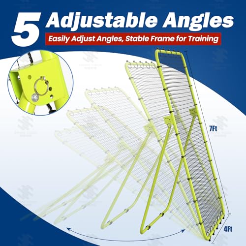 7x4 FT Volleyball Rebounder Net, Lacrosse Rebounder,5-Angle Adjustable Rebounder Net,for Setting, Spiking, Serving– Durable & Portable with Travel Bag(Green)