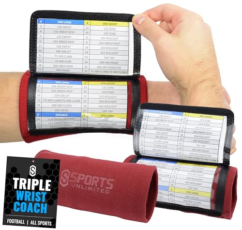 Sports Unlimited Adult Triple Wrist Coach, Football Wristbands for Plays, Baseball Wristbands, QB Arm Bands - color: Cardinal, size: Single